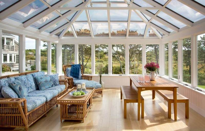 Closed veranda of a country house with a glass roof