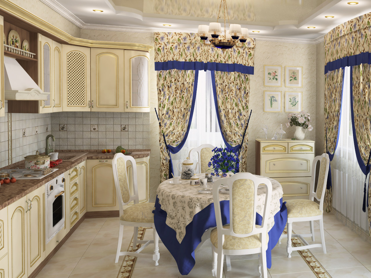 Curtains made of natural fabric in the decoration of the house in the style of Provence