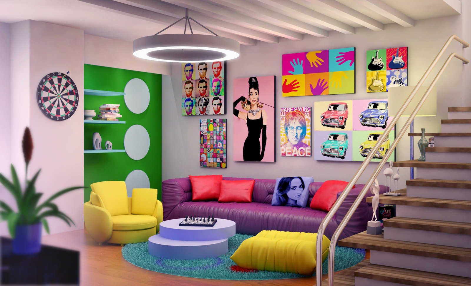 variant of the bright interior of the house in the style of pop art