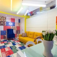 An example of a bright home interior in the style of pop art photo
