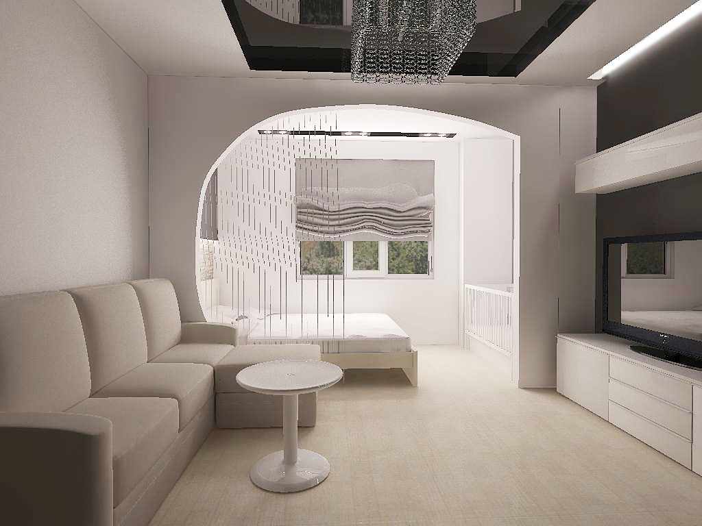 version of the unusual interior of the living room bedroom 20 meters