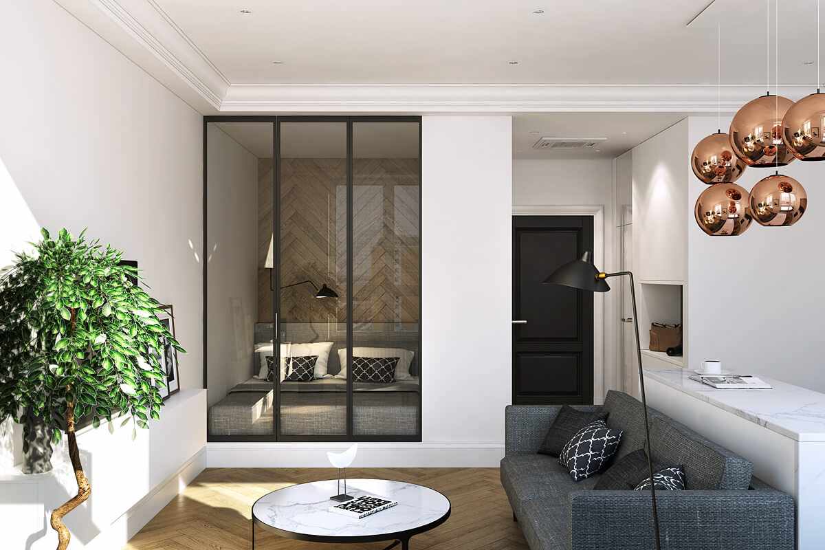 version of the unusual design of the living room bedroom 20 meters