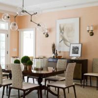 the idea of ​​combining a beautiful peach color in the style of an apartment photo