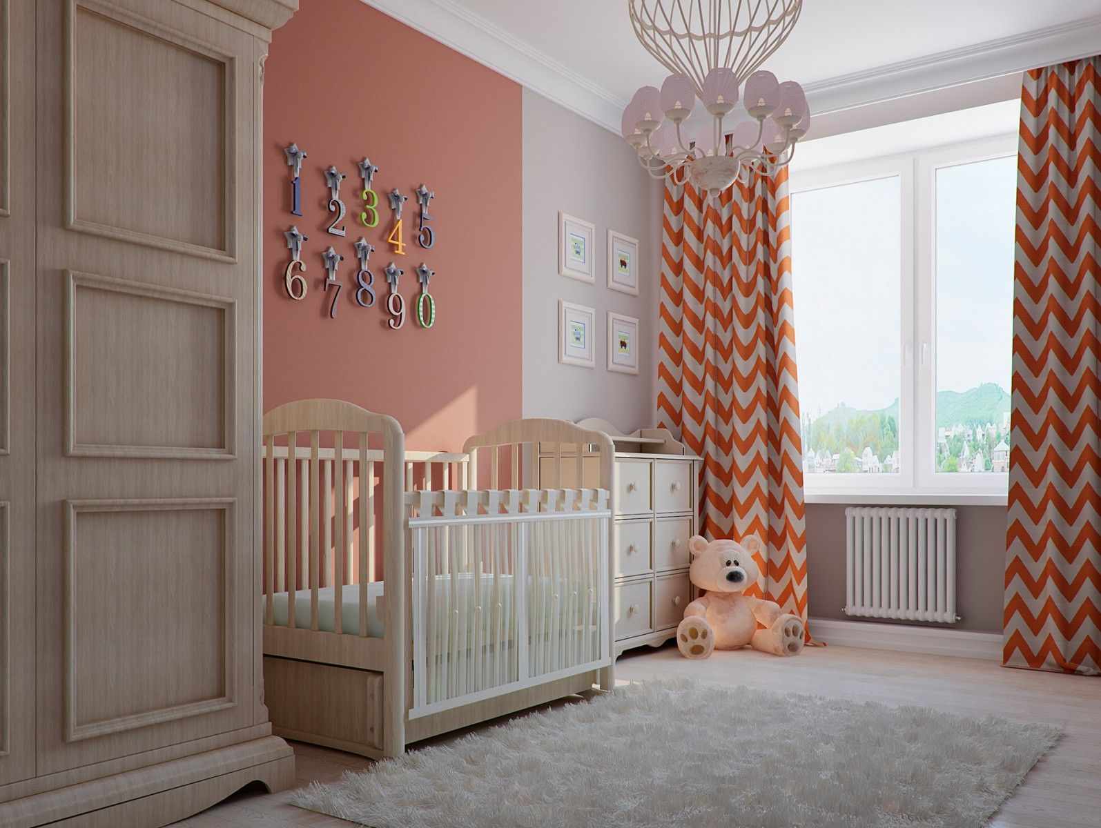 a combination of beautiful peach color in the design of the apartment