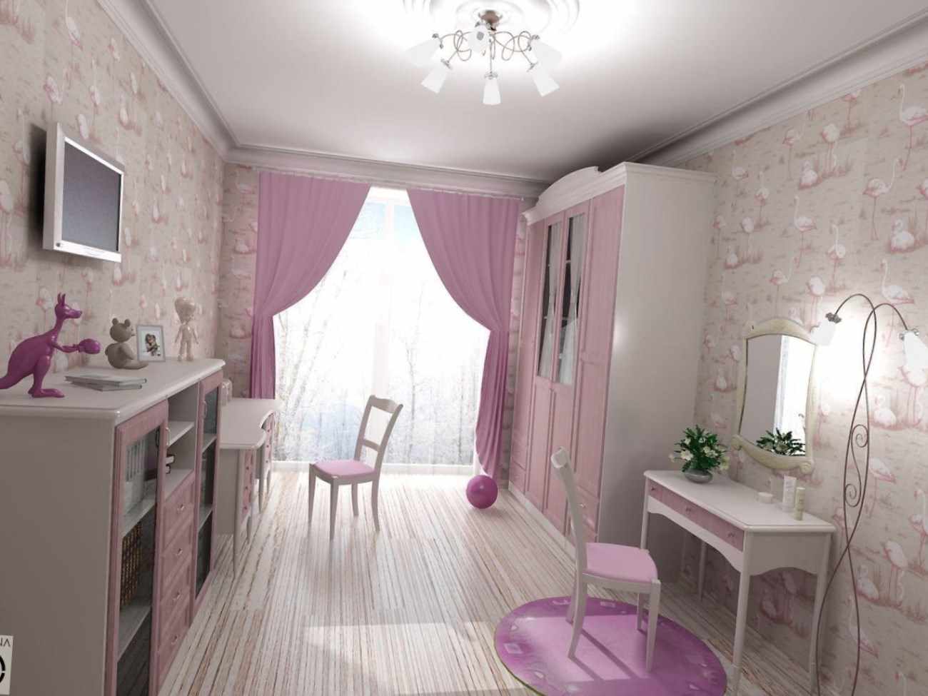 Un esempio dello stile luminoso di una stanza per bambini per una ragazza
