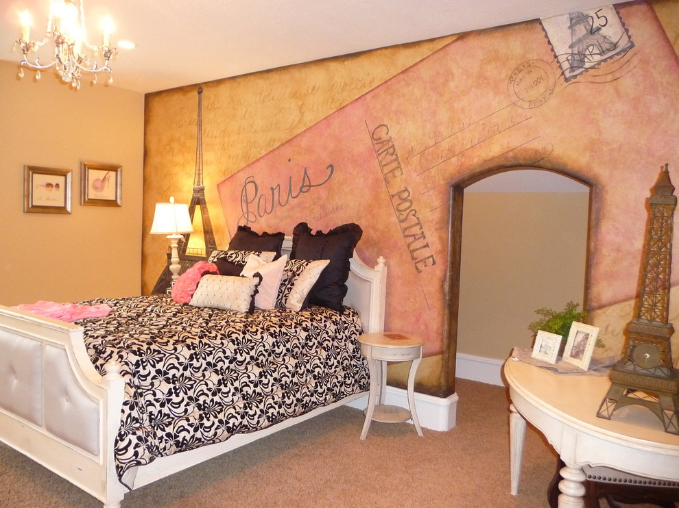 French-style bedroom with wall murals