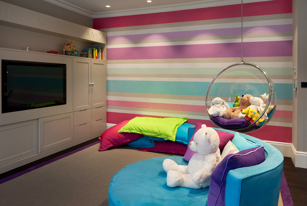 Colorful stripes on the wallpaper in the children's room
