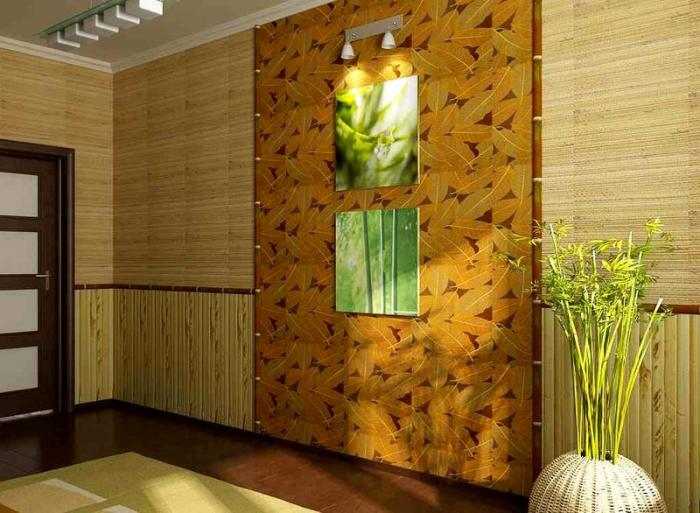 Bamboo wallpaper in the interior of the living room