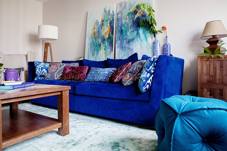 Velvet sofa in a modern living room