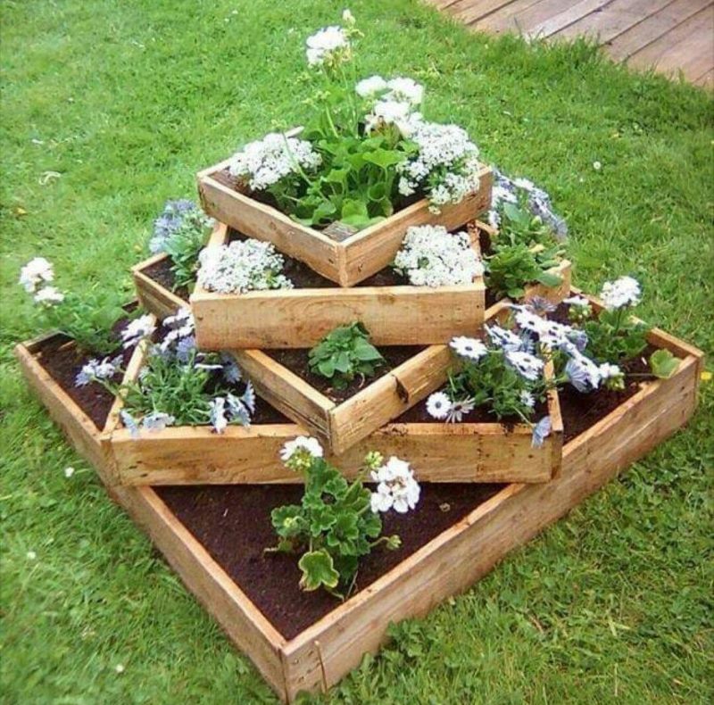 Homemade multi-tiered flowerbed for planting flowers