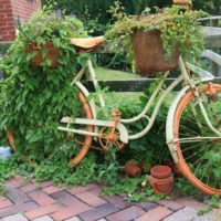 Vieux vélo dans le rôle de parterres de fleurs rétro