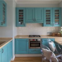 Painted facades of a kitchen unit