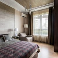 Interior decoration of a bedroom with a laminate