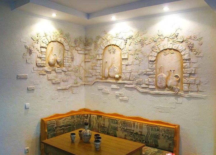 Wall decoration in the kitchen with textured plaster