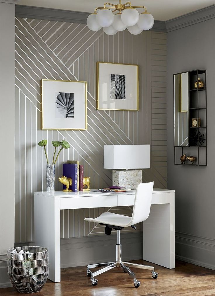 Interior of a modern room with striped wallpaper on the wall