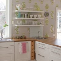 Kitchen wall decor open shelves with utensils