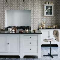 Wallpaper with small patterns in the design of the kitchen walls