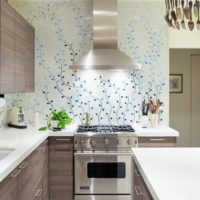 Paper wallpaper in the design of the kitchen