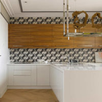 Abstract wallpaper in the design of kitchen walls