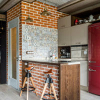 Brick and wood in the interior of the kitchen