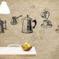 Wall in the kitchen with washable wallpaper