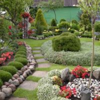 Flowerbeds and flowers in the design of a small garden