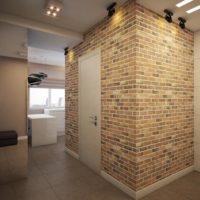 Imitation of old brickwork in the corridor of a studio apartment