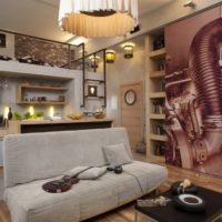 Sofa as a zone separator in a studio apartment