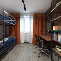 Bunk bed in the interior of a studio apartment
