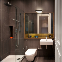 Bathroom design in a one-room apartment of a modern style