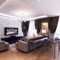Black curtains in the design of the living room