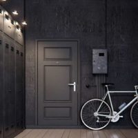 Loft hallway in a studio apartment and a bicycle
