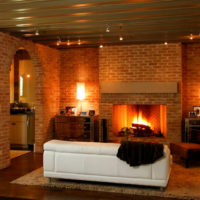 Living room lighting design with fireplace