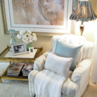 Floor lamp behind a chair in a classic-style living room