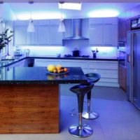 Kitchen with LED lights in cold light