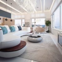 Lighting design for a spacious living room with panoramic windows
