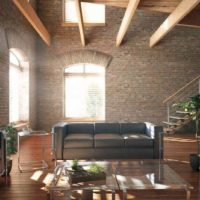 Wood and brick in the design of the room