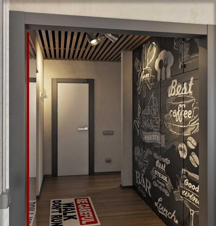 Design an entrance hall with a slate board in a one-room apartment