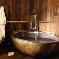 Natural wood in the interior of the bathroom