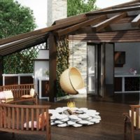Stylish gazebo with barbecue and stove