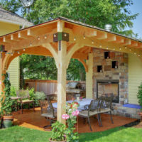 Arbor with stove for cooking