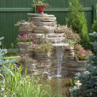 DIY flat stone garden waterfall