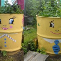 Barrels of water in the decoration of the garden