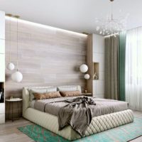 Laminate in the design of the head of the bed in the bedroom