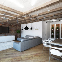 Wooden beams in the interior of a male living room