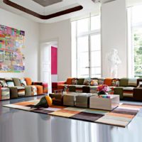 Colorful cubes furniture in a spacious living room