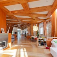 Wooden beams in an unusual living room