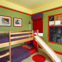 Design of a kids room with olive walls