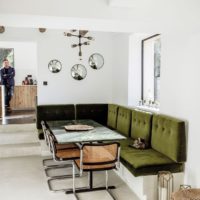 Olive furniture against white walls
