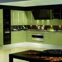 Acrylic facades of a kitchen set olive color